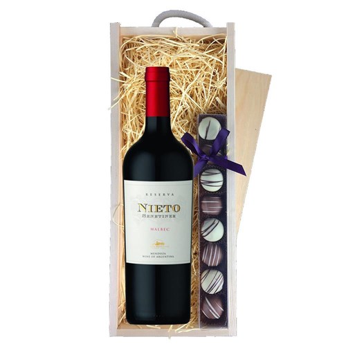 Nieto Senetiner Malbec Reserva & Heart Truffles, Wooden Box
